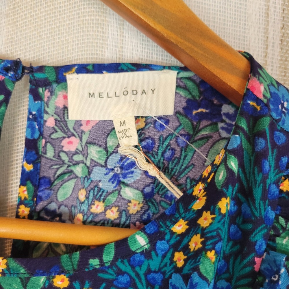 NEW Melloday Floral Maxi Dress Blue Size Medium Cottagecore Prairie - Picture 5 of 12